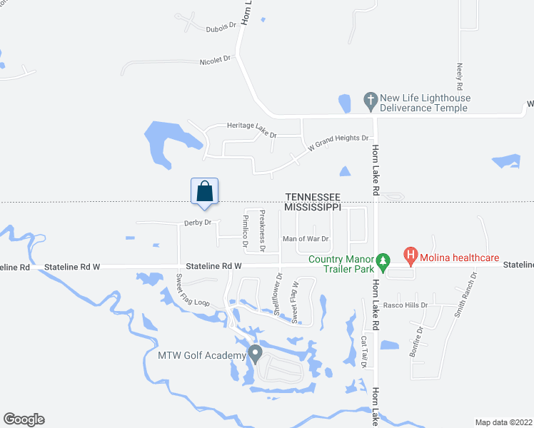 map of restaurants, bars, coffee shops, grocery stores, and more near 9176 Preakness Drive in Southaven
