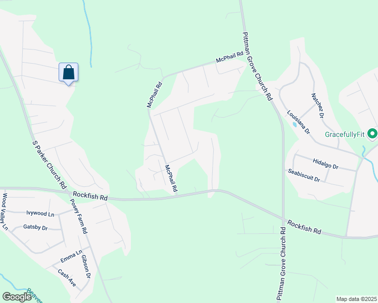 map of restaurants, bars, coffee shops, grocery stores, and more near 223 Sanford Court in Raeford