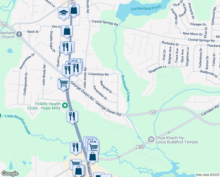 map of restaurants, bars, coffee shops, grocery stores, and more near 5871 Gladiola Drive in Fayetteville
