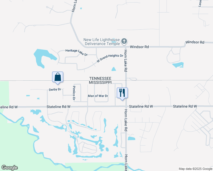 map of restaurants, bars, coffee shops, grocery stores, and more near 9181 Triple Crown Loop East in Southaven