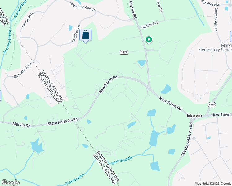 map of restaurants, bars, coffee shops, grocery stores, and more near 10391-10435 New Town Rd in Marvin