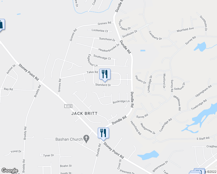 map of restaurants, bars, coffee shops, grocery stores, and more near 3547 Standard Drive in Fayetteville