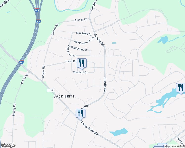 map of restaurants, bars, coffee shops, grocery stores, and more near 3518 Standard Drive in Fayetteville