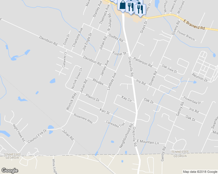 map of restaurants, bars, coffee shops, grocery stores, and more near 798 Lindsay Avenue in Chattanooga