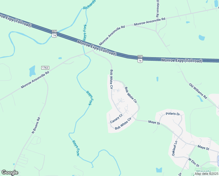 map of restaurants, bars, coffee shops, grocery stores, and more near 3201 Bob White Circle in Wingate
