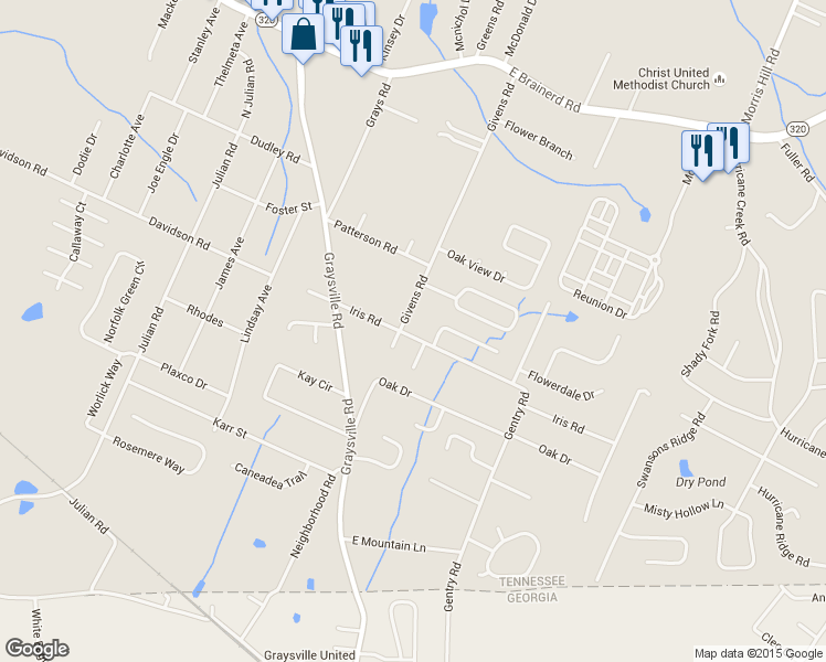 map of restaurants, bars, coffee shops, grocery stores, and more near 8303 Iris Drive in Chattanooga