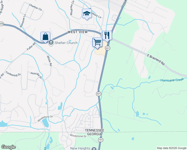 map of restaurants, bars, coffee shops, grocery stores, and more near 1669 Sedgefield Drive in Ooltewah