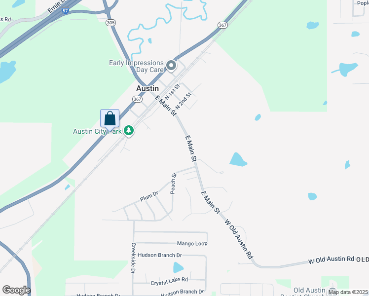 map of restaurants, bars, coffee shops, grocery stores, and more near 1235 East Main Street in Austin