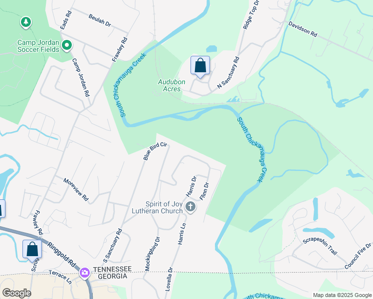 map of restaurants, bars, coffee shops, grocery stores, and more near 774 Flinn Drive in Chattanooga