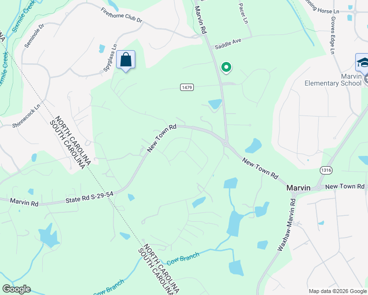 map of restaurants, bars, coffee shops, grocery stores, and more near 10211-10389 New Town Road in Marvin