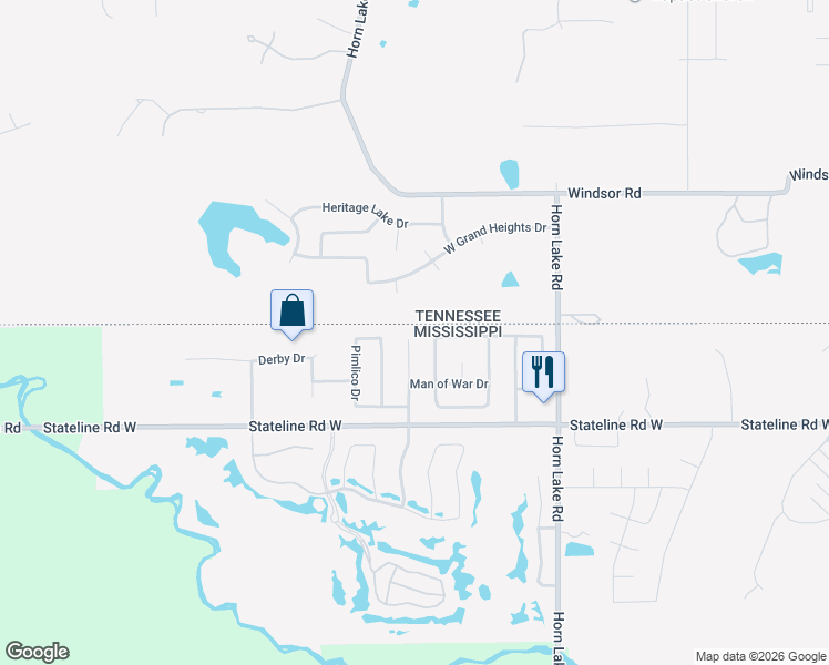 map of restaurants, bars, coffee shops, grocery stores, and more near 4276 Triple Crown Loop North in Southaven