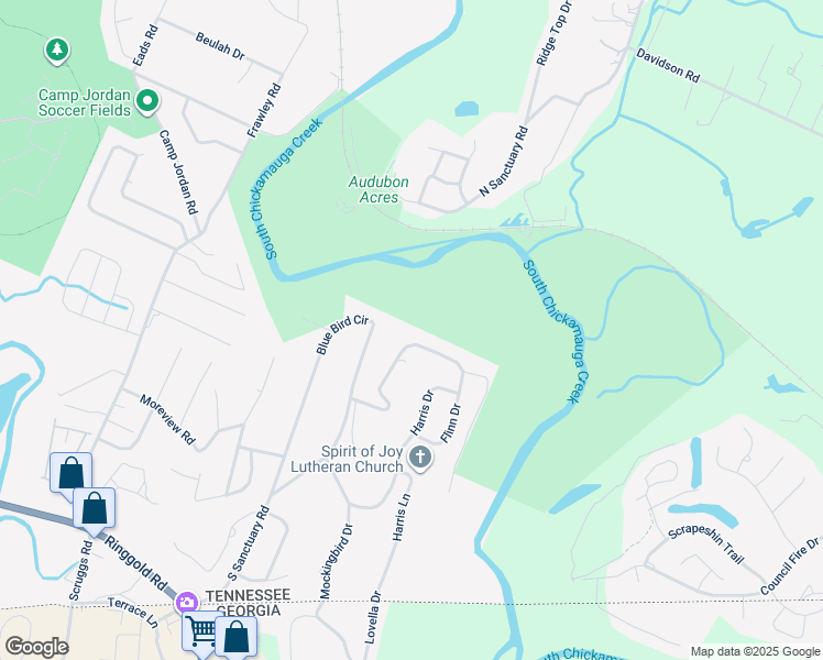 map of restaurants, bars, coffee shops, grocery stores, and more near 774 Flinn Drive in Chattanooga