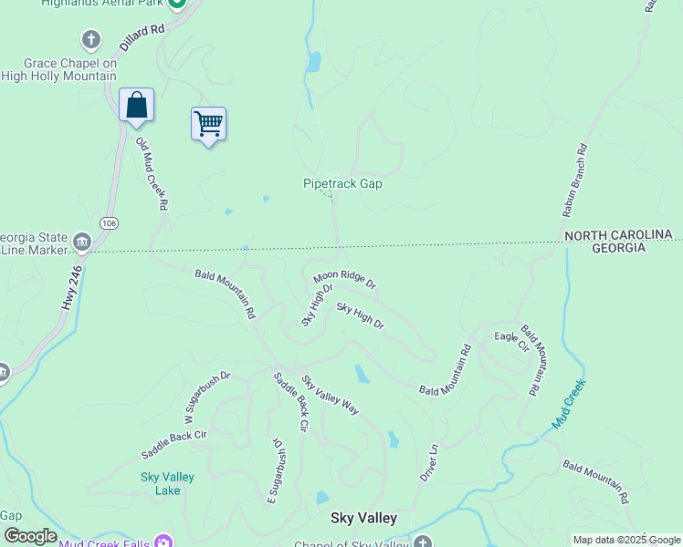 map of restaurants, bars, coffee shops, grocery stores, and more near 72 Moon Ridge Drive in Sky Valley