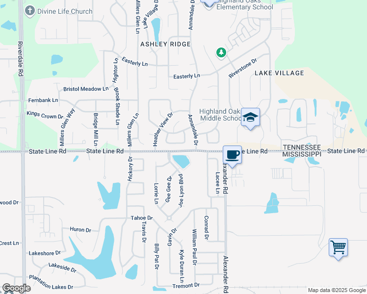 map of restaurants, bars, coffee shops, grocery stores, and more near 7379 Confederate Circle South in Memphis