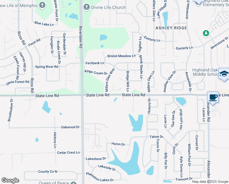 map of restaurants, bars, coffee shops, grocery stores, and more near 7105 Queens Crown Court in Memphis
