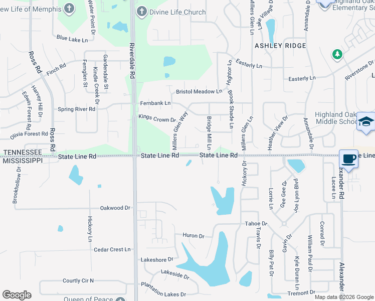 map of restaurants, bars, coffee shops, grocery stores, and more near 7105 Queens Crown Court in Memphis
