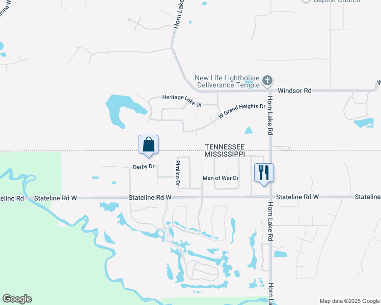 map of restaurants, bars, coffee shops, grocery stores, and more near 4390 Native Son Drive in Southaven