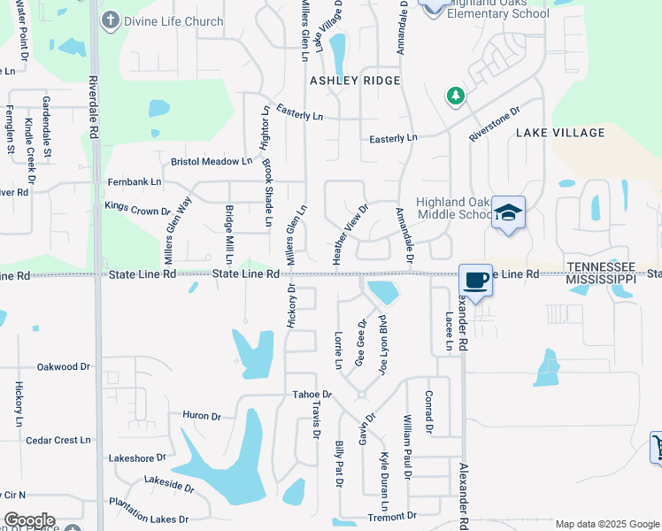 map of restaurants, bars, coffee shops, grocery stores, and more near 5625 Heather View Drive in Memphis