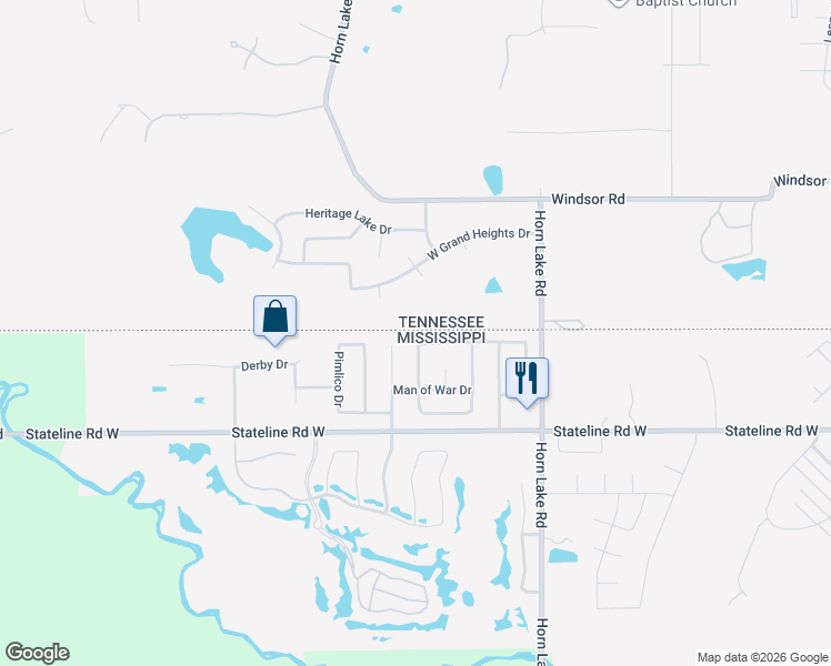 map of restaurants, bars, coffee shops, grocery stores, and more near 4276 Triple Crown Loop North in Southaven