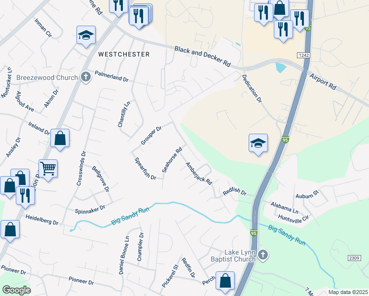 map of restaurants, bars, coffee shops, grocery stores, and more near 301 Seahorse Road in Fayetteville