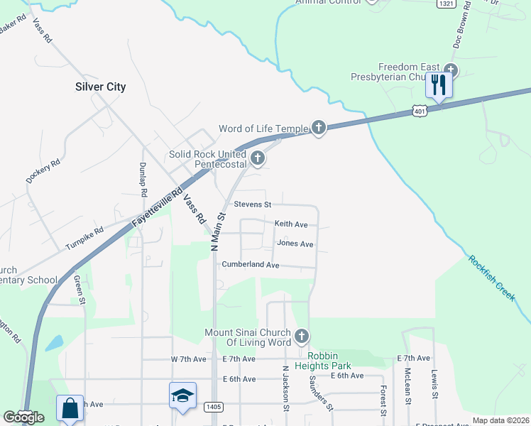 map of restaurants, bars, coffee shops, grocery stores, and more near 209 Doby Drive in Raeford