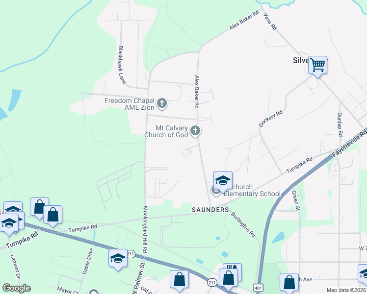 map of restaurants, bars, coffee shops, grocery stores, and more near 122 Wrights Mobile Home Park Road in Raeford