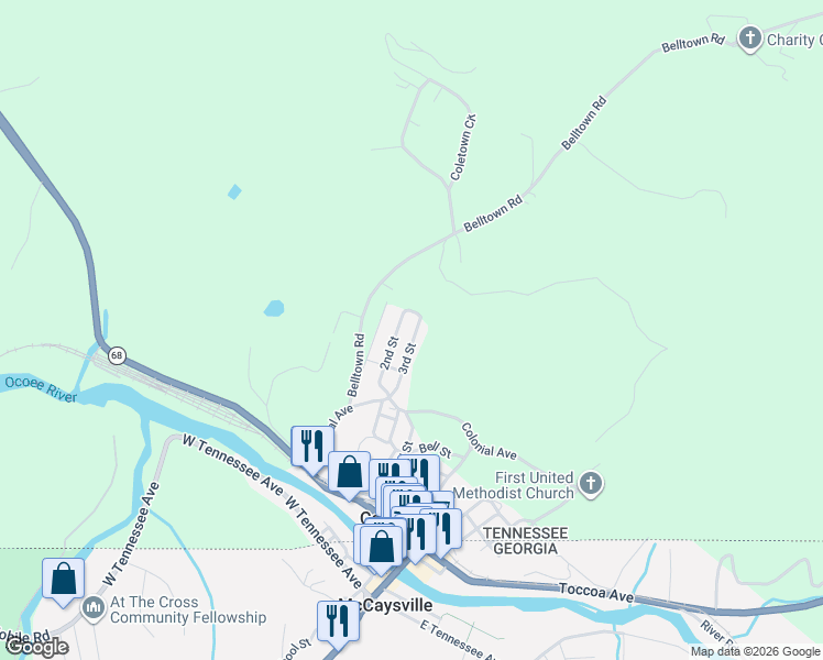 map of restaurants, bars, coffee shops, grocery stores, and more near 160 2nd Street in Calhoun