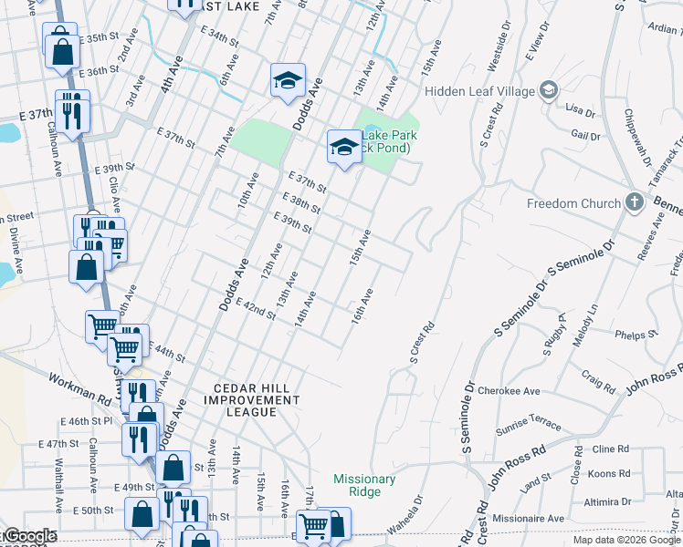 map of restaurants, bars, coffee shops, grocery stores, and more near 4003 15th Avenue in Chattanooga