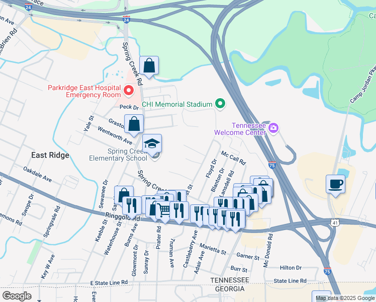 map of restaurants, bars, coffee shops, grocery stores, and more near 6108 Schofield Avenue in Chattanooga
