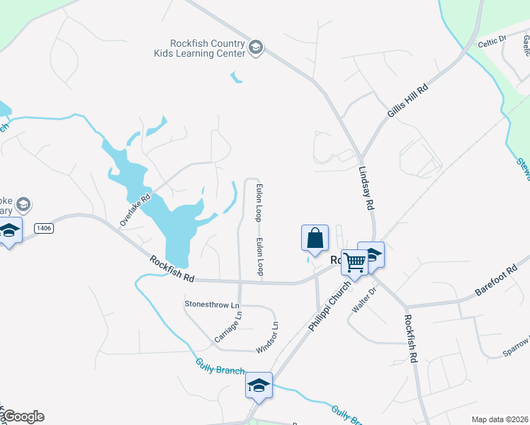 map of restaurants, bars, coffee shops, grocery stores, and more near 153 Eulon Loop in Raeford