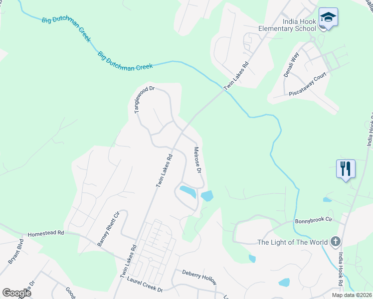 map of restaurants, bars, coffee shops, grocery stores, and more near 1166 Melrose Drive in Rock Hill