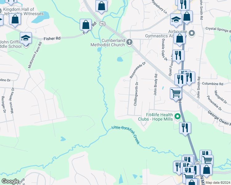 map of restaurants, bars, coffee shops, grocery stores, and more near 5943 Gist Place in Fayetteville