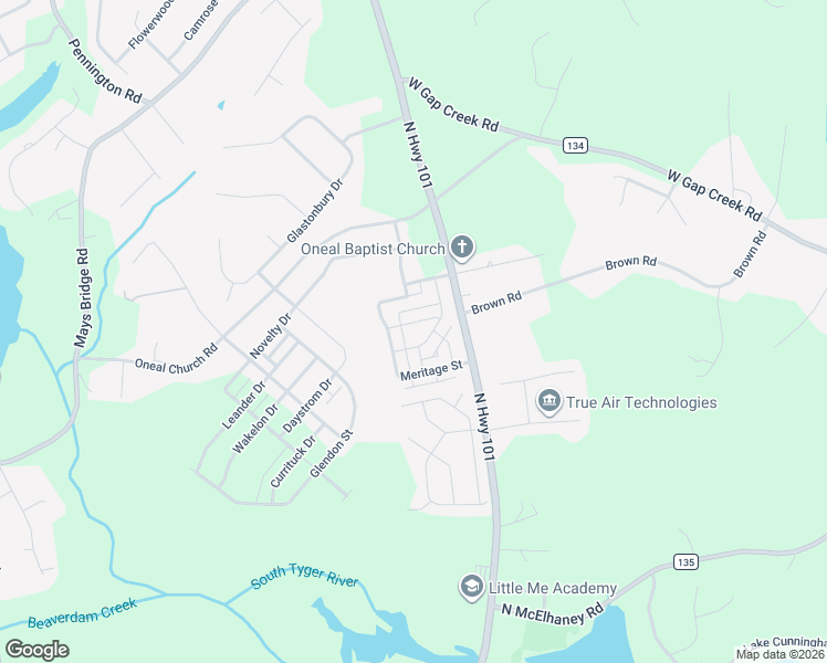 map of restaurants, bars, coffee shops, grocery stores, and more near 614 Springbank Alley in Greer