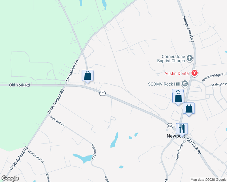 map of restaurants, bars, coffee shops, grocery stores, and more near 5514 Old York Road in Rock Hill