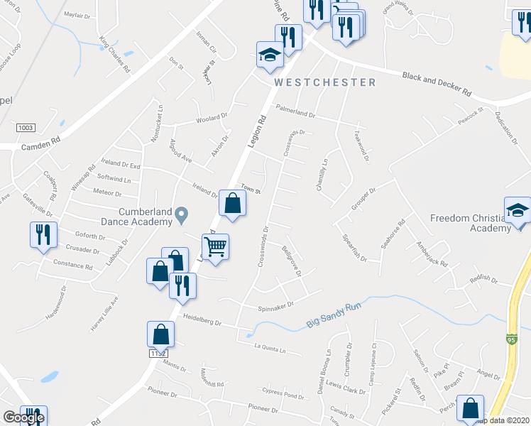 map of restaurants, bars, coffee shops, grocery stores, and more near 3512 Crosswinds Drive in Hope Mills