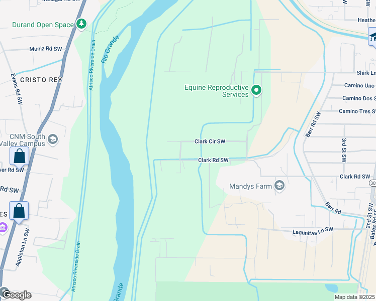 map of restaurants, bars, coffee shops, grocery stores, and more near 602 Clark Circle Southwest in Albuquerque