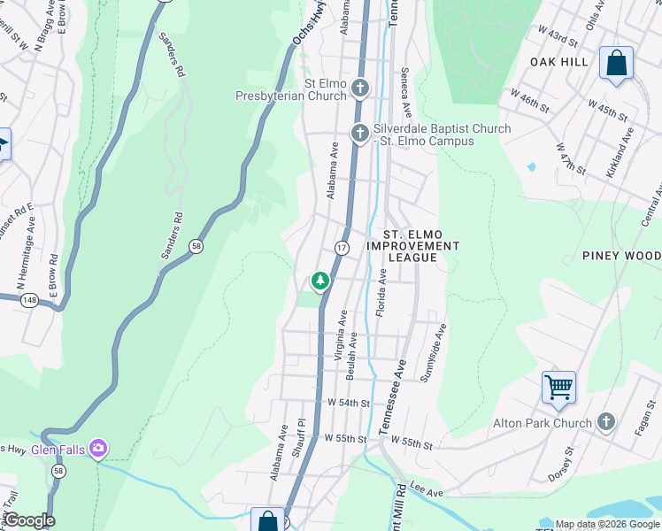 map of restaurants, bars, coffee shops, grocery stores, and more near 4807 Saint Elmo Avenue in Chattanooga