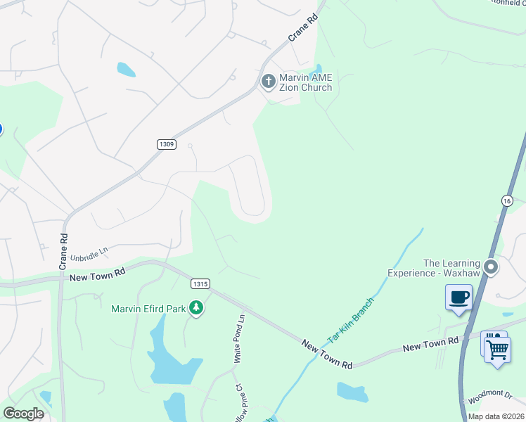 map of restaurants, bars, coffee shops, grocery stores, and more near 9002 New Town Road in Waxhaw