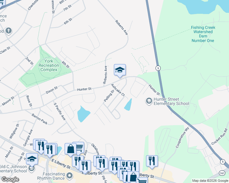 map of restaurants, bars, coffee shops, grocery stores, and more near 317 Pelling Drive in York