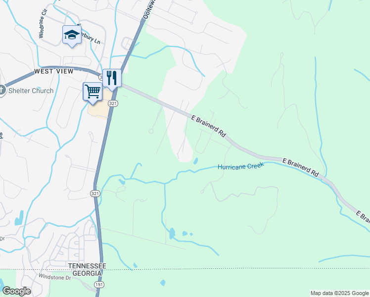 map of restaurants, bars, coffee shops, grocery stores, and more near 1747 Dakota Ln in Ooltewah