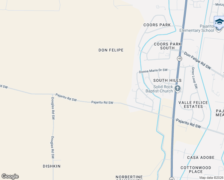 map of restaurants, bars, coffee shops, grocery stores, and more near 99999 Pajarito Road Southwest in Albuquerque