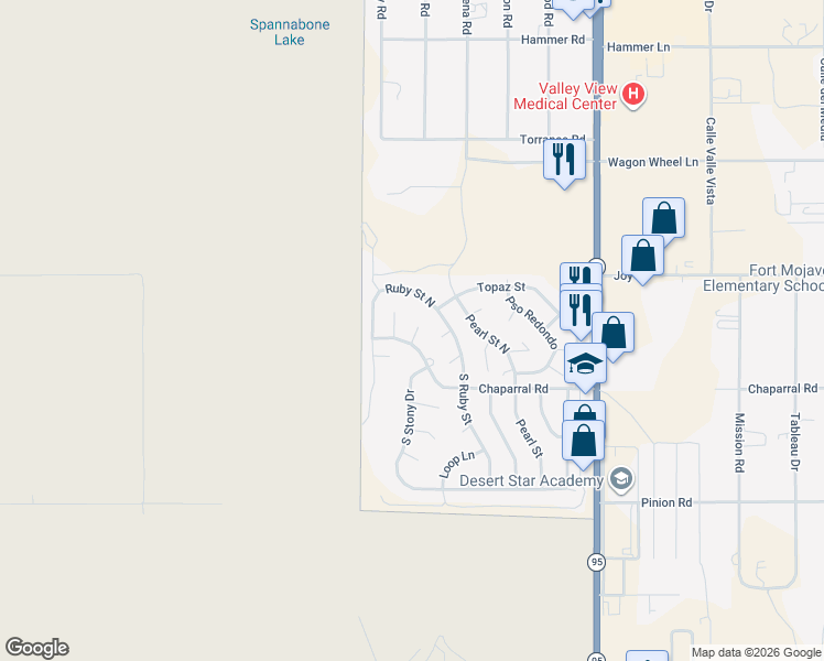 map of restaurants, bars, coffee shops, grocery stores, and more near 1393 Ruby Circle in Bullhead City