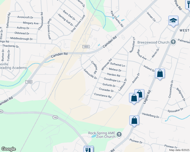 map of restaurants, bars, coffee shops, grocery stores, and more near 1002 Coalport Road in Hope Mills
