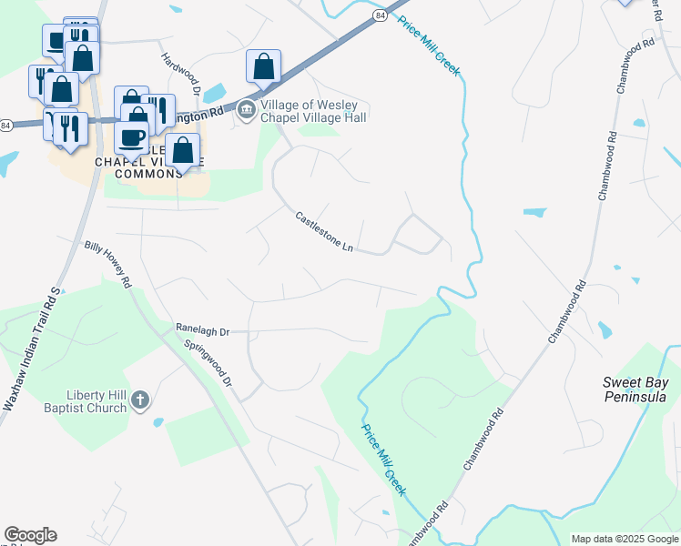map of restaurants, bars, coffee shops, grocery stores, and more near 410 Palmerston Lane in Waxhaw