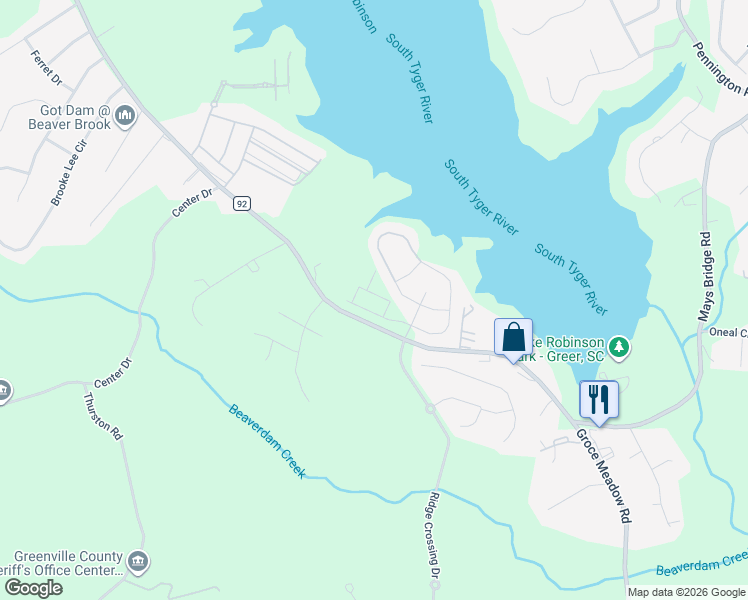 map of restaurants, bars, coffee shops, grocery stores, and more near 731 Groce Meadow Road in Taylors