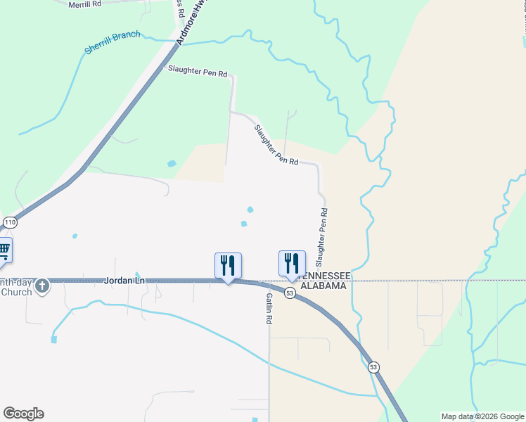 map of restaurants, bars, coffee shops, grocery stores, and more near 81 Slaughter Pen Road in Ardmore