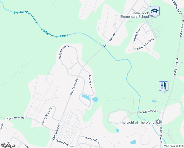 map of restaurants, bars, coffee shops, grocery stores, and more near 1232 Melrose Drive in Rock Hill