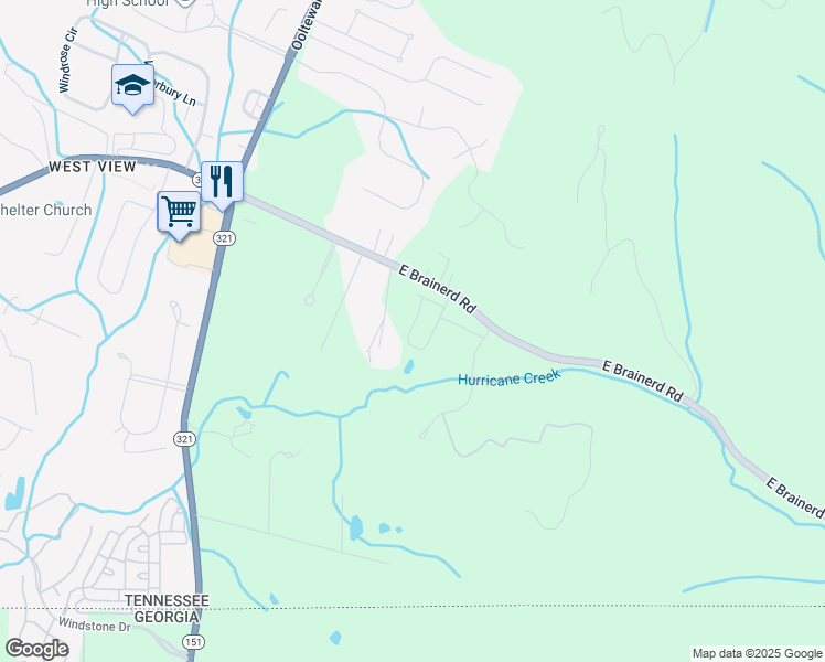 map of restaurants, bars, coffee shops, grocery stores, and more near 1747 Dakota Lane in Ooltewah