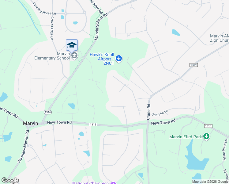 map of restaurants, bars, coffee shops, grocery stores, and more near 2116 Gallant Fox Court in Waxhaw