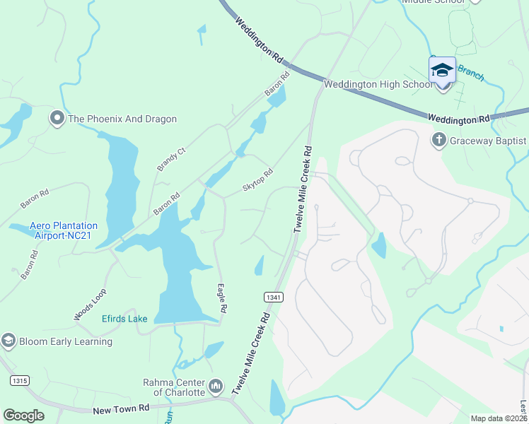 map of restaurants, bars, coffee shops, grocery stores, and more near 742 Lingfield Lane in Waxhaw